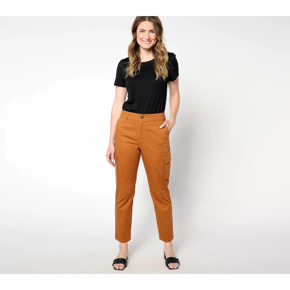 "As Is" Joan Rivers Regular Stretch Cotton Sateen Tapered Pant,‎ reg 14  #515L